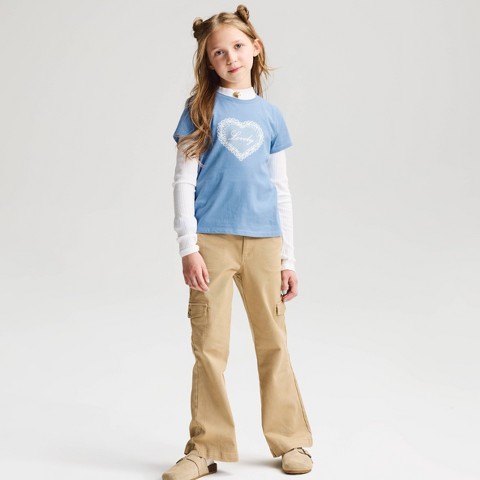 Детские футболки Cat & Jack Girls' Short Sleeve 100% Cotton 'Lace Heart' Graphic T-Shirt - Cat & Jack™ Blue M