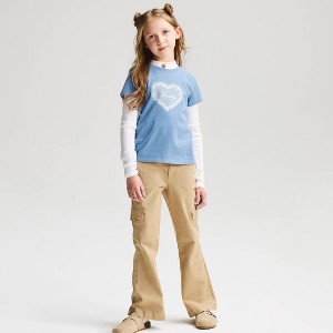 Girls' Short Sleeve 100% Cotton 'Lace Heart' Graphic T-Shirt - Cat