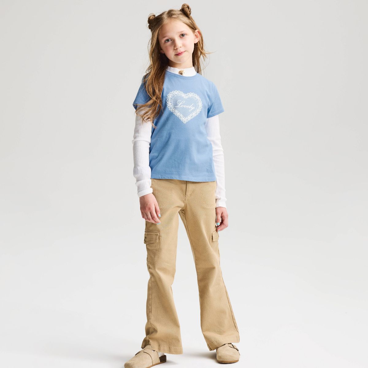 Girls' Short Sleeve 100% Cotton 'Lace Heart' Graphic T-Shirt - Cat & Jack™ Blue - thumbnail 4