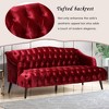 Okak Comfy Velvet Sofa 1pc with Tufted Backrest, Wooden Legs Modern Loveseat Couch 3-seat for Apartments, living Room, Study, Red - 3 of 4