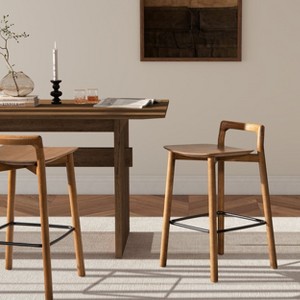 Okak Natural Blonde Ash Wood Counter Height Bar Stools for Dining Rooms,Minimalist Low Back Counter Bar Stools Without Arm - 1 of 4