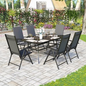 Captiva Designs 7pc Patio Dining Set with Rectangular Steel Table with Umbrella Hole & Pre-assembled Textilene Reclining Foldable Chairs - 1 of 4