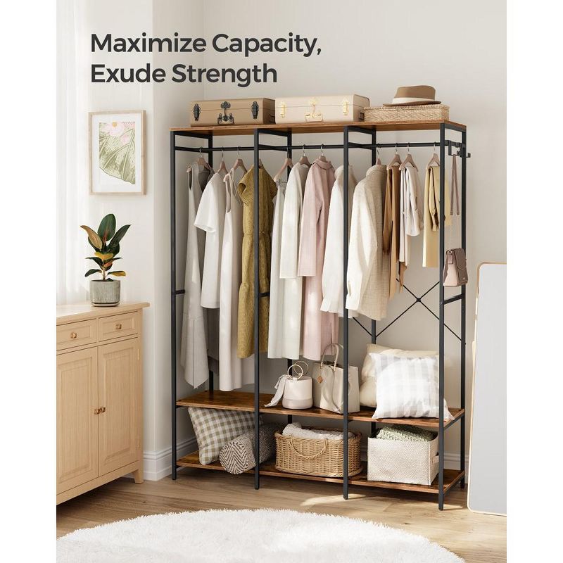 SONGMICS Clothes Rack, Iron and Wood Wardrobe Closet Organizer, Heavy Duty Garment Rack with Hanging Rods, 3 of 8
