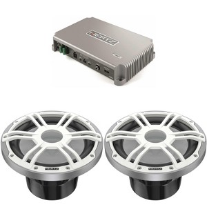 Hertz HMD1 High Power Marine Mono Amplifier with 2 HMS 10 S2-LD-SW 10" 2-Ohm Marine Subwoofer with RGB LEDs, White Sport Grille - 1 of 4