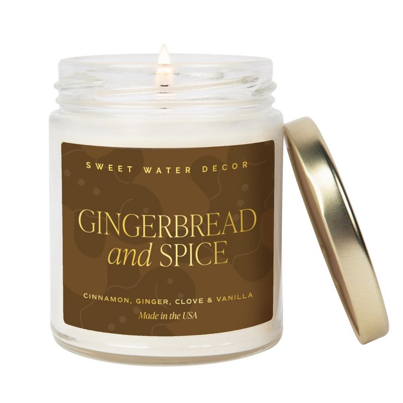 Sweet Water Decor Gingerbread and Spice 9oz Clear Jar Soy Candle, 1 of 4