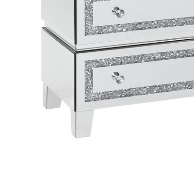 32" White Mirrored Glam Cabinet with Faux Diamond Inlay