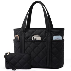 Puffer Tote Bag for Women, Quilted 15.6" Work Tote with Zipper, Large Travel Essentials Handbag - 1 of 4