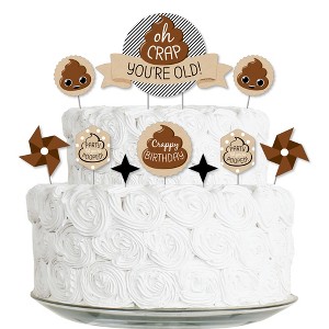 Big Dot of Happiness Oh Crap, You're Old - Poop Birthday Party Cake Decorating Kit - Happy Birthday Cake Topper Set - 11 Pieces - 1 of 4