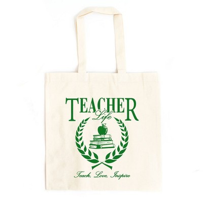 City Creek Prints Teacher Life Books Canvas Tote Bag - 15x16 - Natural