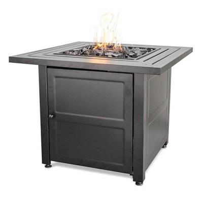 Endless Summer 30 Inch Square 30,000 BTU LP Gas Outdoor Fire Pit Table with Steel Mantel, Slate Finish, Black Fire Glass, and Protective Cover, Black