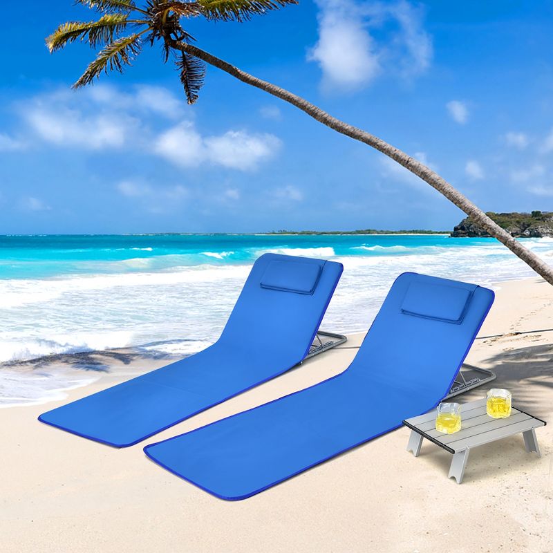 Costway 3-Piece Beach Lounge Chair Mat Set 2 Adjustable Lounge Chairs with Table Blue\Stripe, 1 of 11