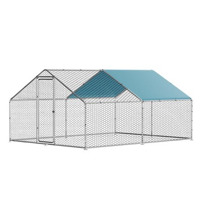Large Metal Chicken Coop, Walk-in Poultry Cage with Cover and Lockable Door