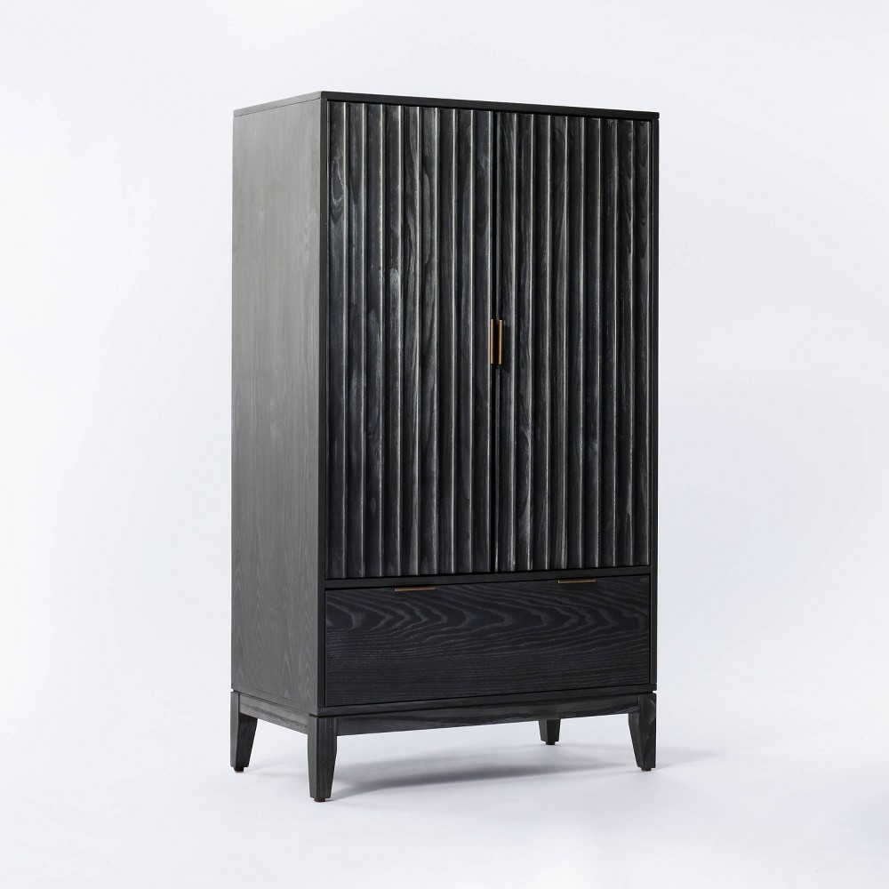 Photos - Wardrobe 55" Thousand Oaks Wood Scalloped Cabinet Black - Threshold™ designed with
