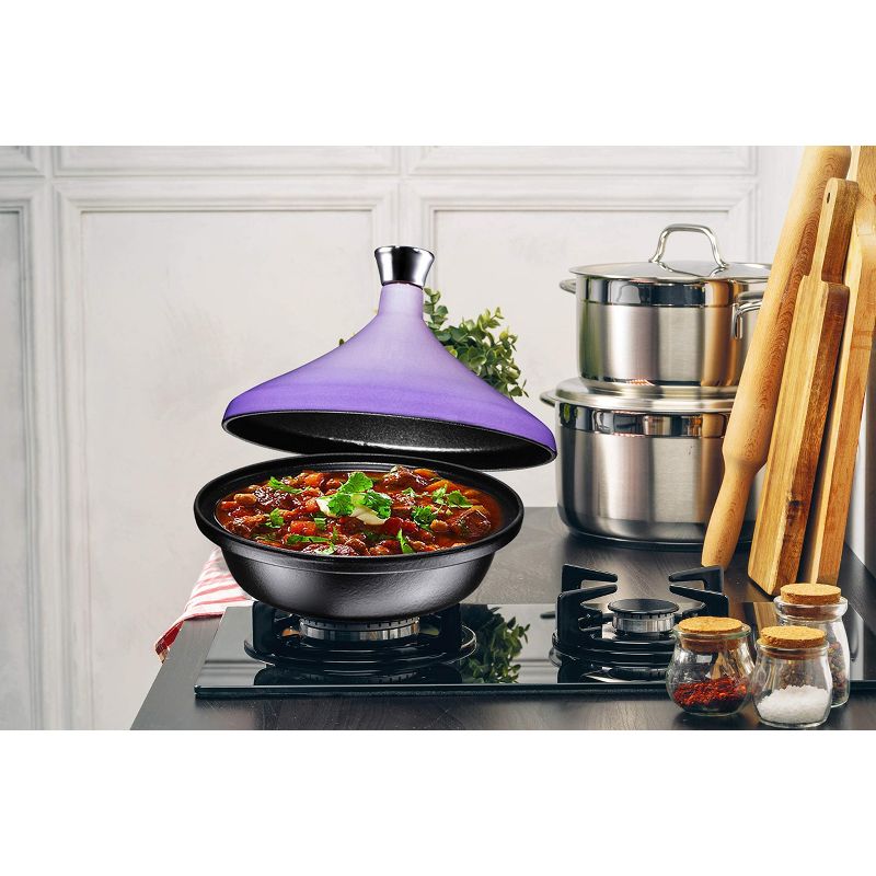 Bruntmor 4 Quart All Clad Tagin Cooking Pot - Dish With Purple Diffuser, 4 of 9