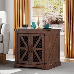 OKD End Table with Charging Station, Small Storage Cabinets with 2 Door & Adjustable Shelf for Living Room - 1 of 4