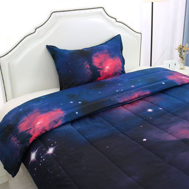 PiccoCasa Galaxies Fuchsia Quilt Comforter with 1 Matching Pillow Case Twin Blue, 4 of 6