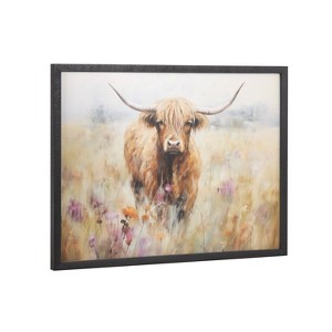 Kate & Laurel All Things Decor 16"x12" Gallery Highland Cow in a Flower Field Landscape Print by The Creative Bunch Studio Black - 1 of 4