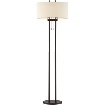 Modern Bronze Twin Pole Floor Lamp with Off-White Shade