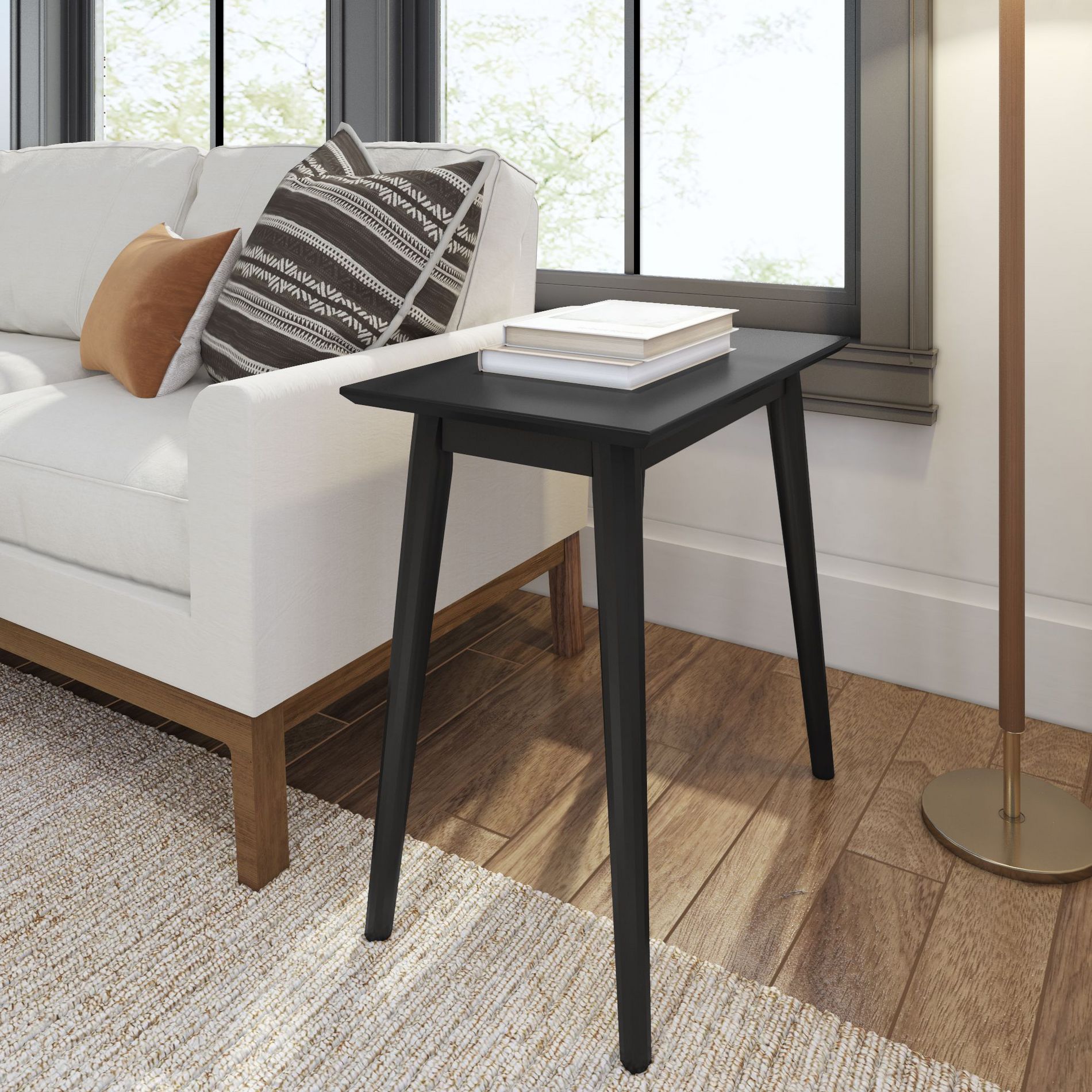 Plank+Beam Mid Century Modern Rectangular Side Table, End Table for Living Room, Wooden Bedside Table, Small End Table for Office Space, Black