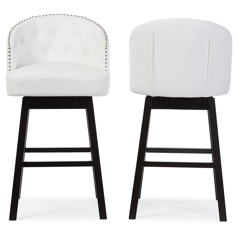 Set of 2 Avril Modern and Contemporary Faux Leather Tufted Swivel Barstool with Nail Heads Trim - White - Baxton Studio, 4 of 6