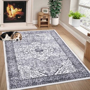 Vintage Area Rug Washable Area Rug Non-Slip Carpet Ultra-Thin Oriental Rug Non-Shedding Distressed Print Indoor Rug for Nursery, Playroom - 1 of 4