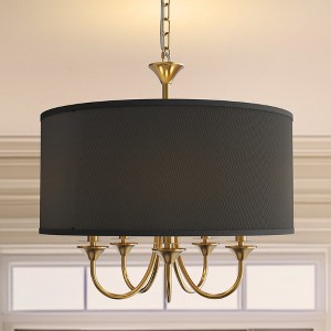 DORESshop Modern 5-Light Gold Chandelier with Black Drum Shade E12for Dining Rooms, Living Rooms(Light bulbs not included) - 1 of 4