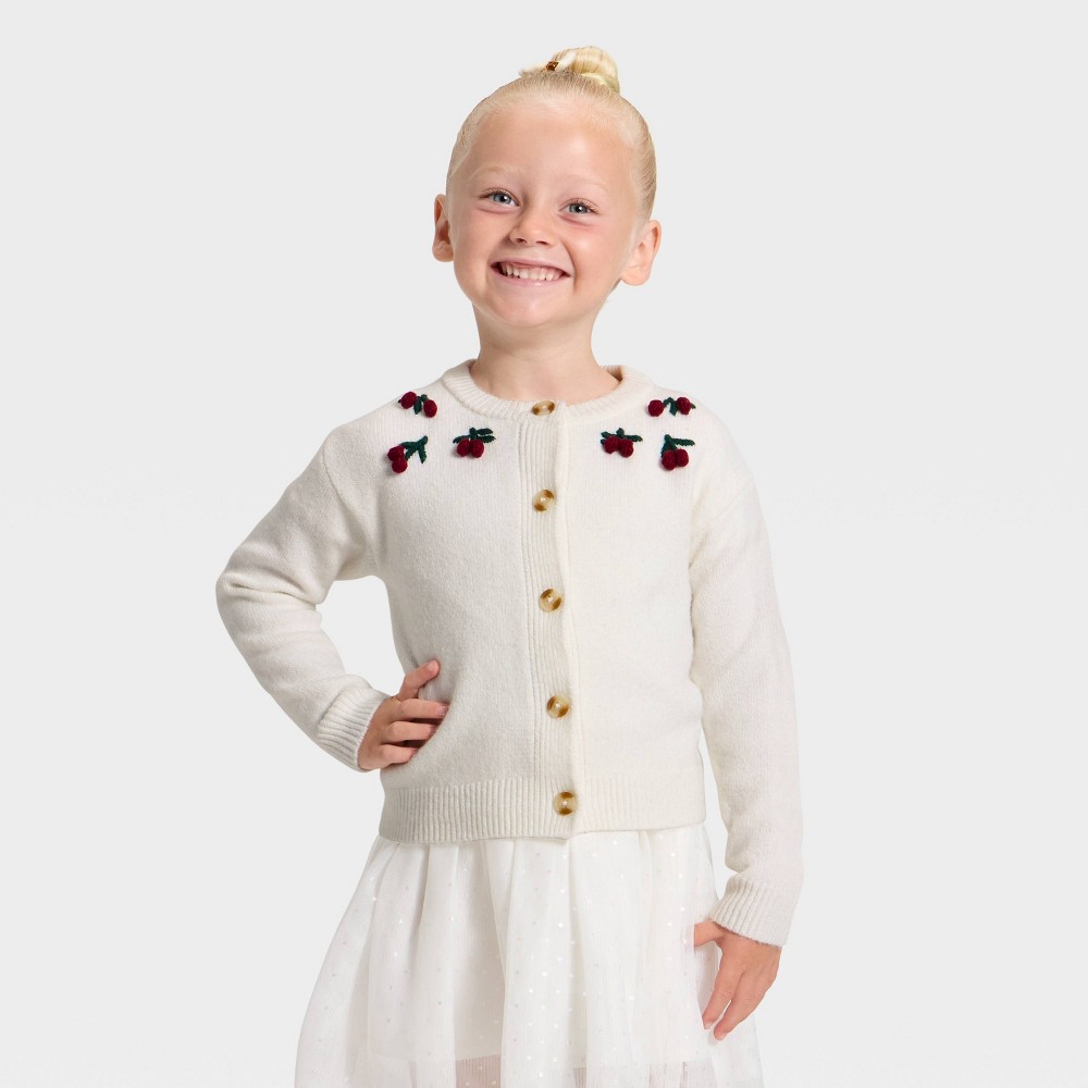 Toddler Girls' Crewneck Cardigan - Cat & Jack™ Cream 5T