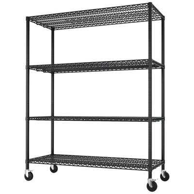 SEVOBAL Utility Storage Shelves Heavy Duty Steel Wire Rack with Lockable Wheels for Home and Commercial Spaces, Black, 55.9"*24.4"*6.88"