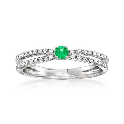 Ross-Simons 0.10 Carat Emerald and .14 ct. t.w. Diamond Ring in Sterling Silver Size 7