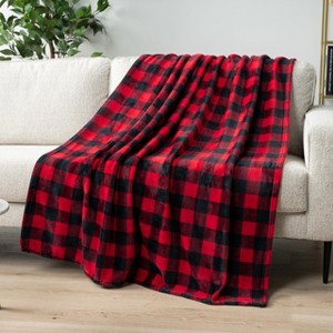 Black and Red Buffalo Plaid Fleece Throw Blanket for Couch, Soft Checkered Flannel Blanket for Sofa, Plaid Christmas Couch - 1 of 4