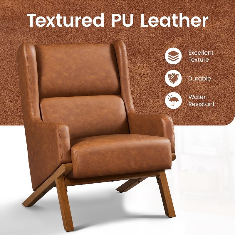 Yaheetech PU Leather Accent Armchair Living Room Chair, Brown, 5 of 8