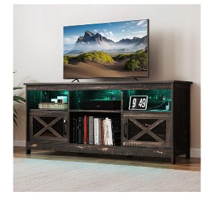 Farmhouse TV Stand for 65 Inch TVs, LED Entertainment Center with Cabinets, Power Outlet , Media Console for Living Room,Dark Rustic Oak - 1 of 4
