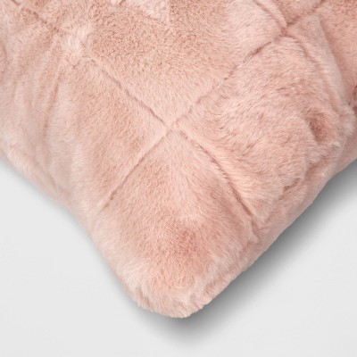 Oversized Pieced Faux Fur Square Throw Pillow Light Pink - Threshold&#8482;