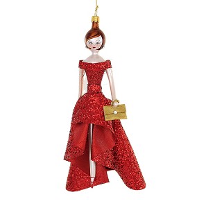 Italian Ornaments 7.0 Inch Beatrice In Red Glittered Dress Formal Diva Regal Style Royal Tree Ornaments - 1 of 3