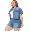 Agnes Orinda Women's Plus Size Short Sleeve Button-Down Cropped Denim Jean Jackets - 3 of 4
