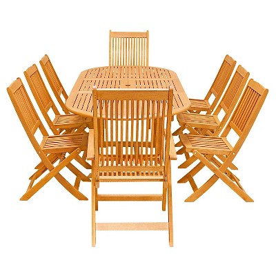 9pc Rectangle Wood Patio Dining Set - Natural - Vifah