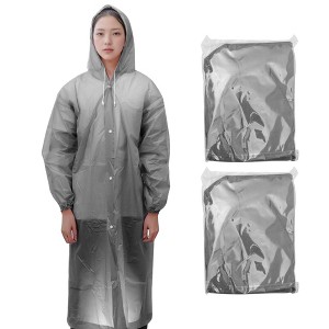 Unique Bargains Waterproof Reusable Rain Ponchos with Hood and Drawstring for Men and Women EVA 2 Pcs - 1 of 4