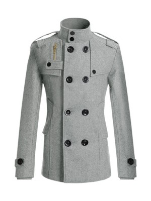 Lars Amadeus Men's Winter Stand Collar Double Breasted Notch Lapel Pea  Coats Gray Large