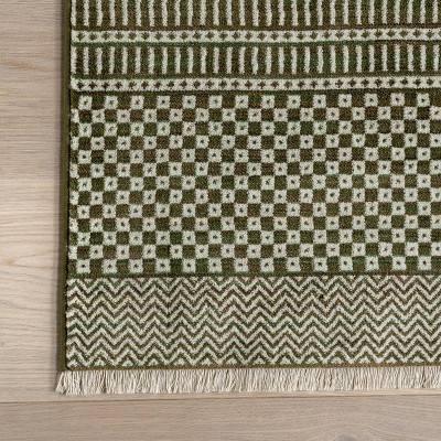 Dark Sage Geometric Pattern Synthetic 8' x 10' Area Rug