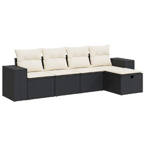 vidaXL Garden Sofa Set Black PE Rattan, Powder-coated Steel, Polyester - 1 of 4