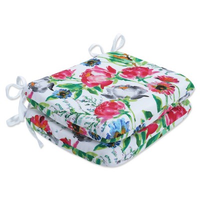 2pk Flower Mania Petunia Rounded Corners Outdoor Seat Cushions Pink - Pillow Perfect