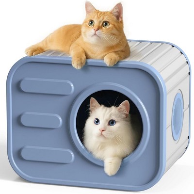 FONTOI Patio Cat House Cat Shelter Feral Cat Pet House Indoor Outdoor Weatherproof Insulated Easy Assembly Kitty Winter, Blue, 20.8"*14.2"*15.9"