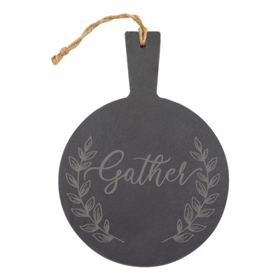 Farmlyn Creek Round Slate Cheese Board, Gather Charcuterie Serving Tray with Rope for Meat, Appetizers, Tapas, 7.3 x 10 In, Black