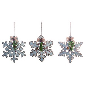 Transpac Wood Snowflake w/ Iron Accent Ornament Set of 3 Christmas Home Decorations - 1 of 1