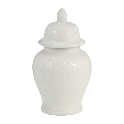 Sagebrook Home 10" Ivory Temple Jar - Ceramic Chinoiserie Classic Contemporary Decorative Jar Accent Ivory