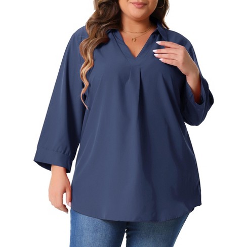 Agnes Orinda Women's Plus Size Long Sleeve V Neck Chiffon Flowy Blouses - image 1 of 4