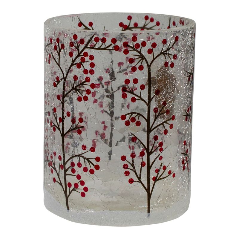 Northlight 5" Hand Painted Sparrows and Berries Flameless Glass Christmas Candle Holder, 5 of 7