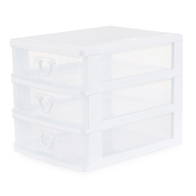 3-Drawer Plastic Organizer, Compact Vanity Organization Set, Clear