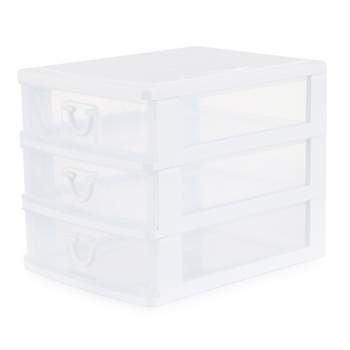 Gracious Living 4 Clear Desktop and Countertop Smooth Gliding Drawers  Storage Bin with Organizer Top Lid for Small Items, White