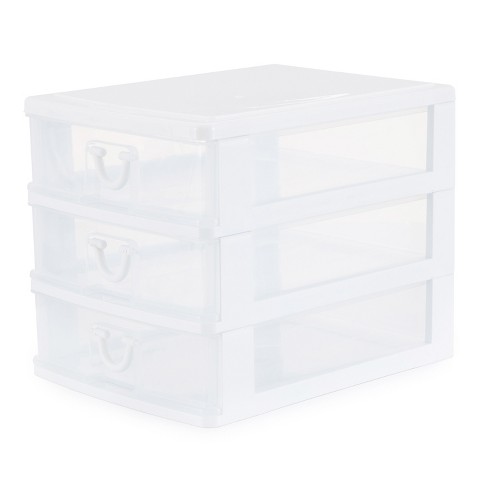 Gracious Living Clear Mini 3 Drawer Desk and Office Organizer for Storing  Cosmetics, Arts, Crafts, and Stationery Items, White Finish